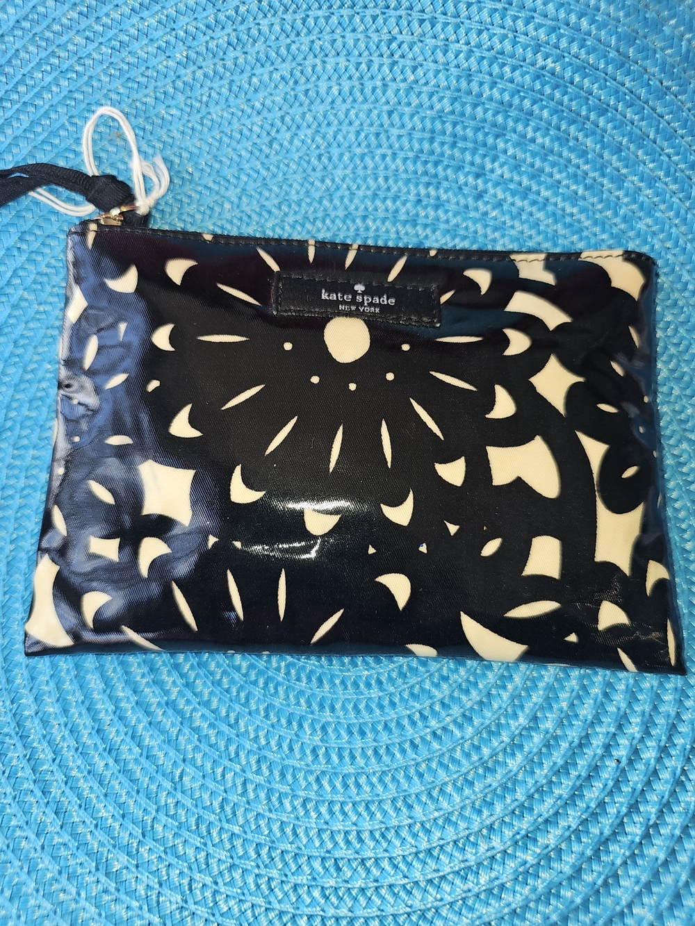 kate spade Black & Cream Floral-Pattern Zip 4.5 x  3.25 Patient Pouch